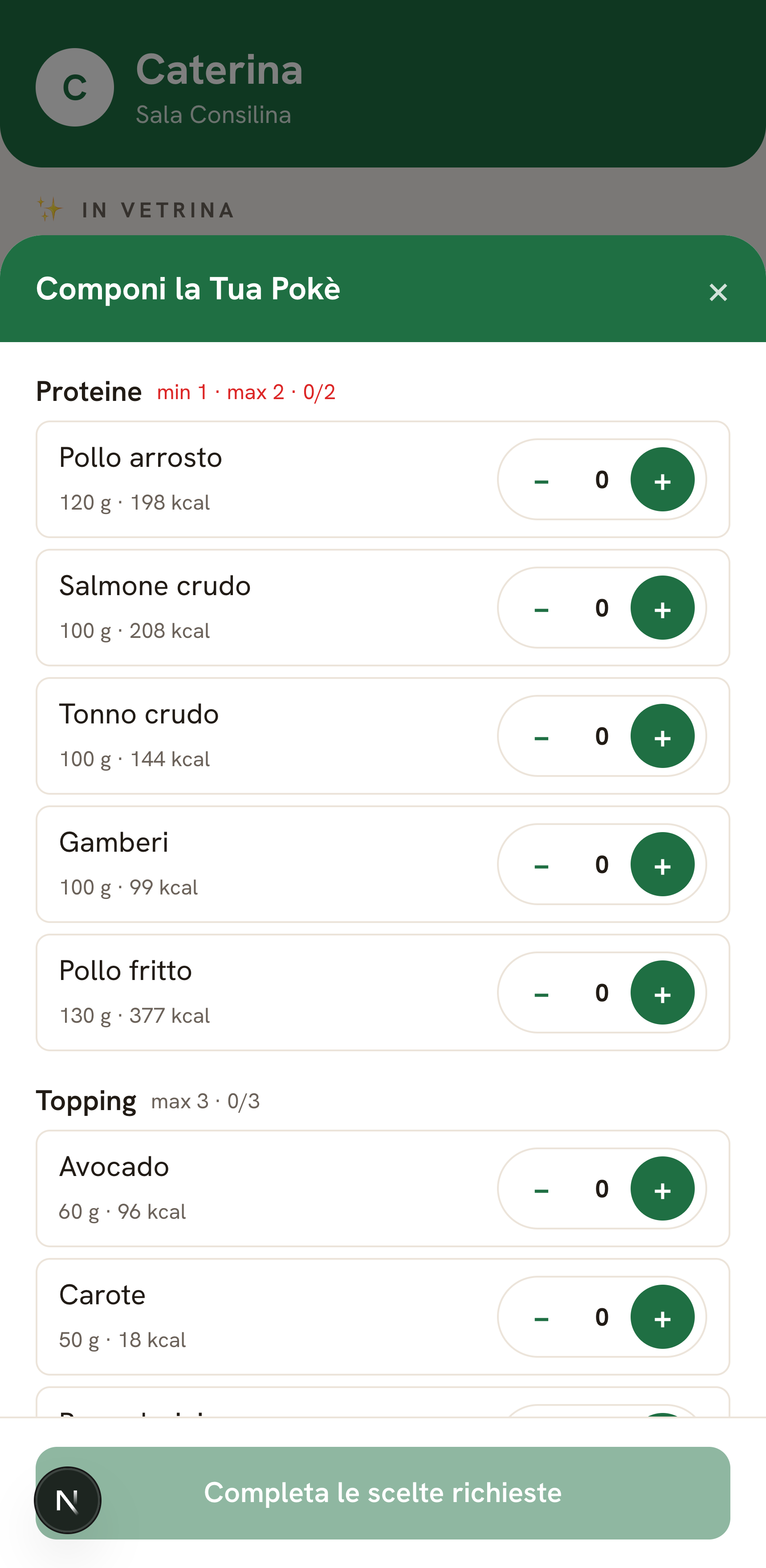 Un piatto componibile costruito dal cliente
